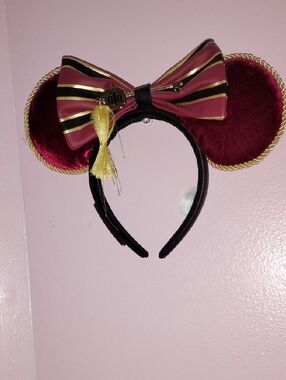 Disney Burgundy & Gold Tassel Mouse Ear Headband